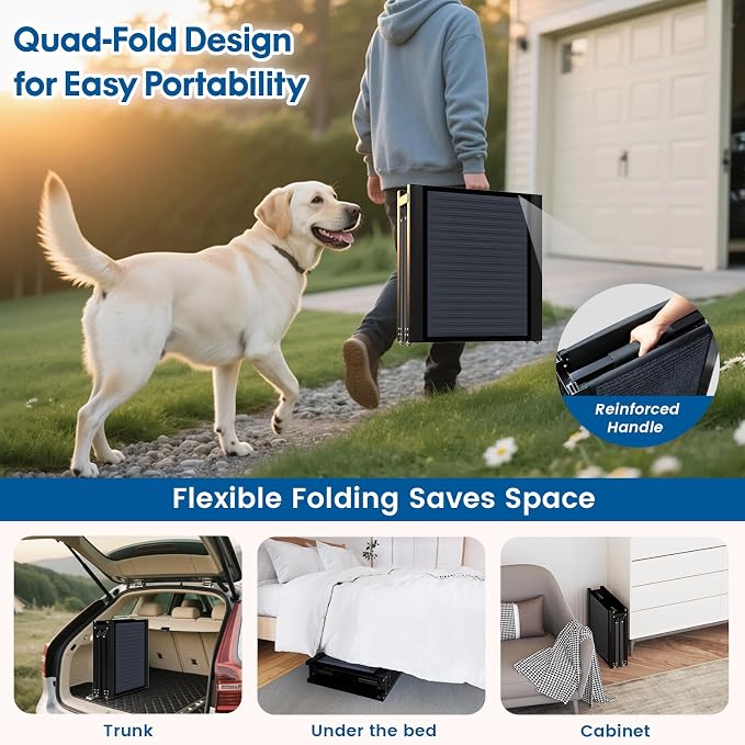 HBTower 67" Long & 17.3" Wide Folding Dog Ramp for Car, SUV & Truck – Portable Pet Ramp with Non-Slip Surface, Extra Wide Steps for Large Dogs Up to 250LBS