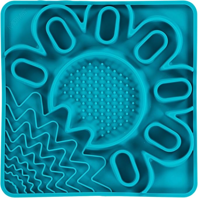 Messy Mutts and Cats Framed Silicone Multi-Surface Lick Mat | 9.5” x 9.5“ | Slow Feeder Mat for Boredom & Anxiety | Interactive Lick Pad for Dogs and Cats | Blue