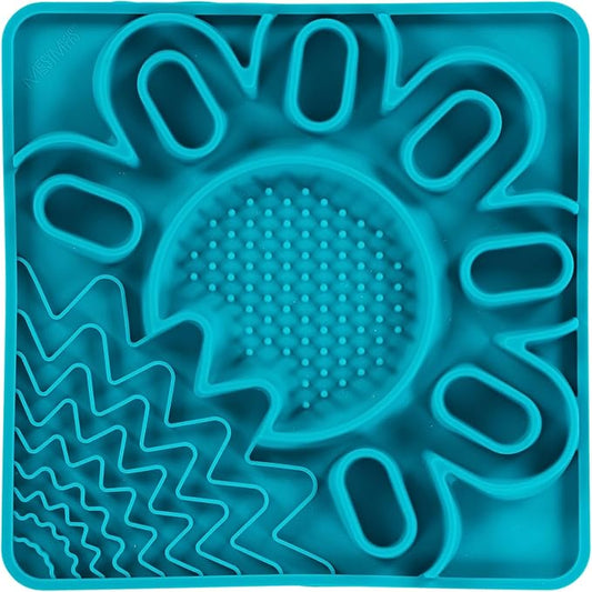 Messy Mutts and Cats Framed Silicone Multi-Surface Lick Mat | 9.5” x 9.5“ | Slow Feeder Mat for Boredom & Anxiety | Interactive Lick Pad for Dogs and Cats | Blue
