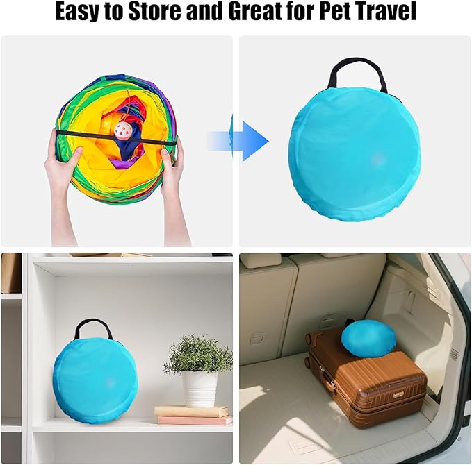Bemodst S-Type Cat Tunnel, 2 Way/3 Way/4 Way/5 Way Collapsible S-Shape Small Animal Tubes Kitty Tunnels Interactive Maze House Toy with Storage Bag for Kitten Puppy Rabbit Guinea Pig (Rainbow-5 Way)