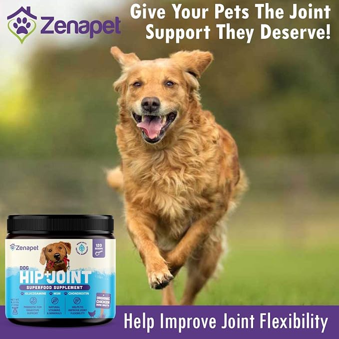 Dog Hip & Joint Support Premium Powder Topper, Glucosamine, Chondroitin, MSM,120 Servings (4-Month Supply), Supports Joint Comfort & Mobility, Human-Grade, Made in USA