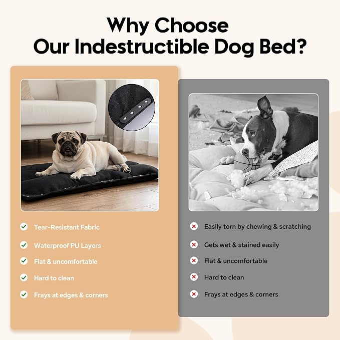 MABOZOO Chew-Proof Dog Bed with Metal Rivets, Durable Kennel Mat for Aggressive Chewers, Waterproof Crate Pad with Shredded Foam Fill for Medium Dogs (Indoor/Outdoor Use)