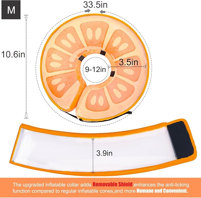 Inflatable Dog Cone Collar for Large Medium Small Dogs, Soft Dog Donut Collar Adjustable Recovery Cone for Pets After Surgery, Extra Enhanced Anti-Licking Guard Shield for Pets (Medium, Orange)