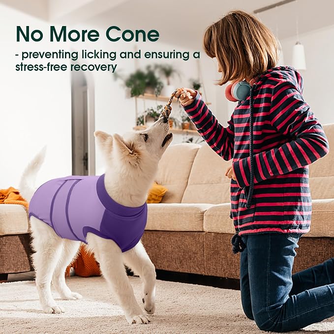 Kuoser Recovery Suit for Dogs After Surgery, Soft Dog Surgery Suit Female Male, Breathable Pet Surgical Recovery Shirt, Anti Licking Dog Onesie for Abdominal Wounds Cone Alternatives, Purple L