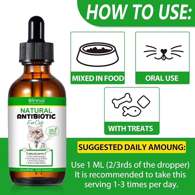 Cat Antibiotics for Infection, Natural Antibiotics for Cats, Cat Multivitamins, Cat Antibiotic Supports Immune and Cat Allergy Itch Relief, Pet Antibiotics Supplements, Chicken Flavor, 4 Fl Oz/2 Pack
