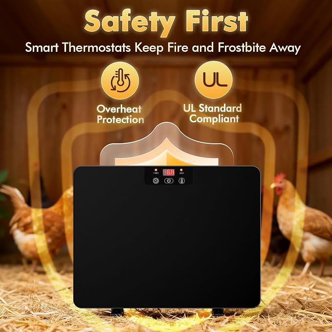 Smart Chicken Coop Heater, 200W Chicken Heater with Adjustable Temperature & Timer Controller, Radiant Heat Flat Panel Chicken Warmer Chicken Coop Heaters Inside for Winter Chicks Poultry Pet