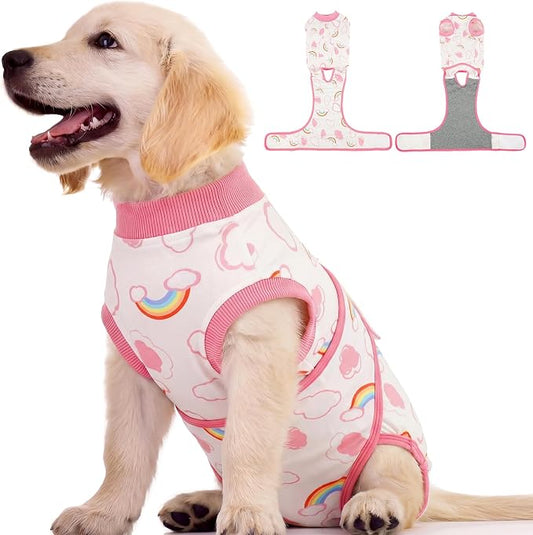 Kuoser Dog Surgery Recovery Suit, Soft Breathable Dog Recovery Suit for Female Spay Male Nueuter, Anti Licking Puppy Onesie Pet Surgical Suit for Dogs Abdominal Wounds Skin Disease, Rainbow S