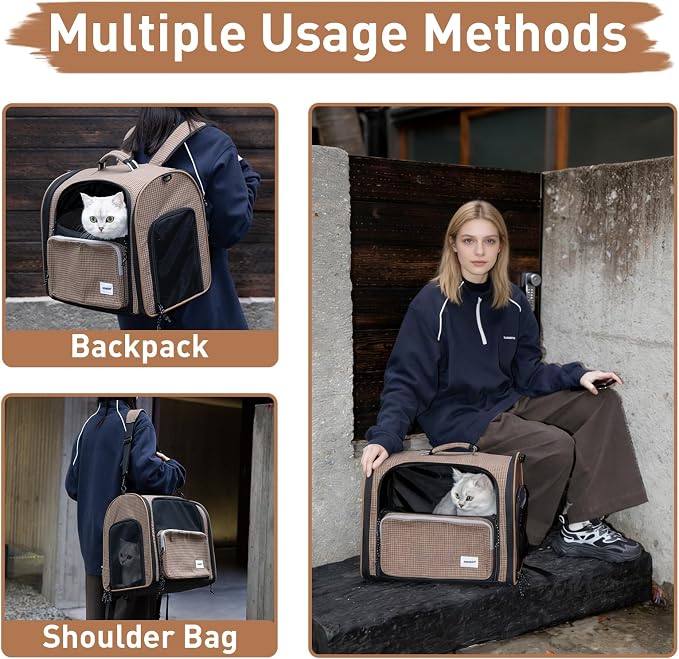 ETIAL Expandable Pet Carrier Backpack for Cats & Small Dogs, 30% Extra Large Space (Up to 20lbs), Airline Approved, Breathable Mesh, Foldable Travel Bag with Shoulder Strap & Luggage Sleeve