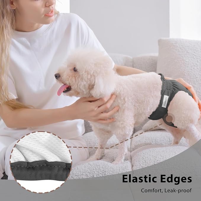 Vecomfy Reusable Female Dog Diapers for Large Dogs,(4 Pack) Easy Absorbent Medium Doggie Diapers for Peeing,in Heat,Doggie Period Panties,Dark Colors,XL
