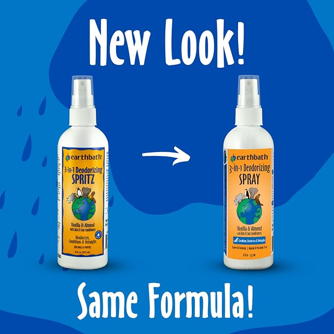 earthbath, Vanilla & Almond 3-in-1 Dog & Puppy Deodorizing Spritz - Dog Odor Eliminator for Strong Odor, Cruelty-Free Dog Cologne, Dog Wash Spray, Made in USA, Dog Bathing Supplies - 8 Oz (1 Pack)