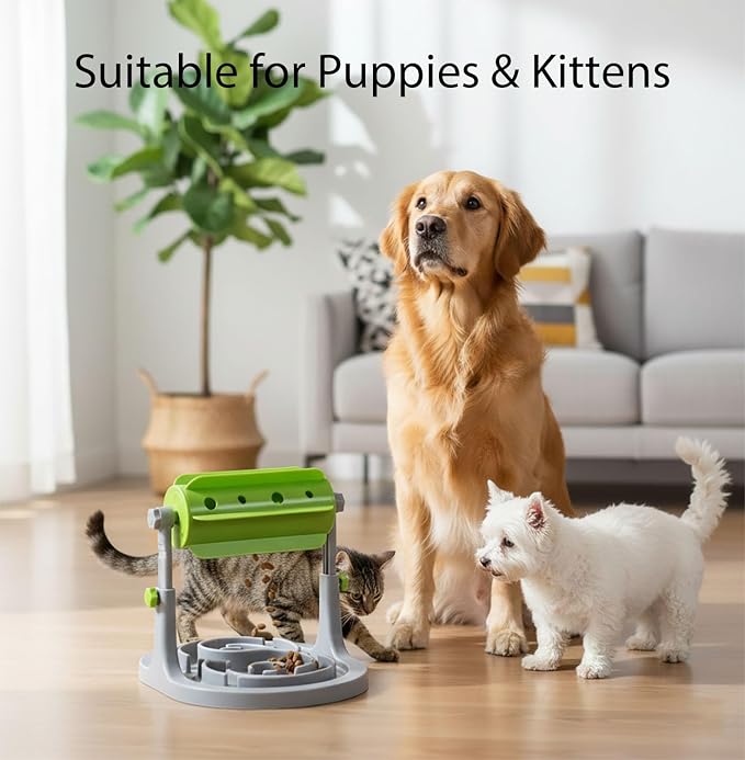 Interactive Dog & Cat Food Puzzle Toy - Treat Boredom Dispensing Slow Feeder - Anxiety IQ Training in Smart Feeding and Adjustable Height for Small/Medium Dogs