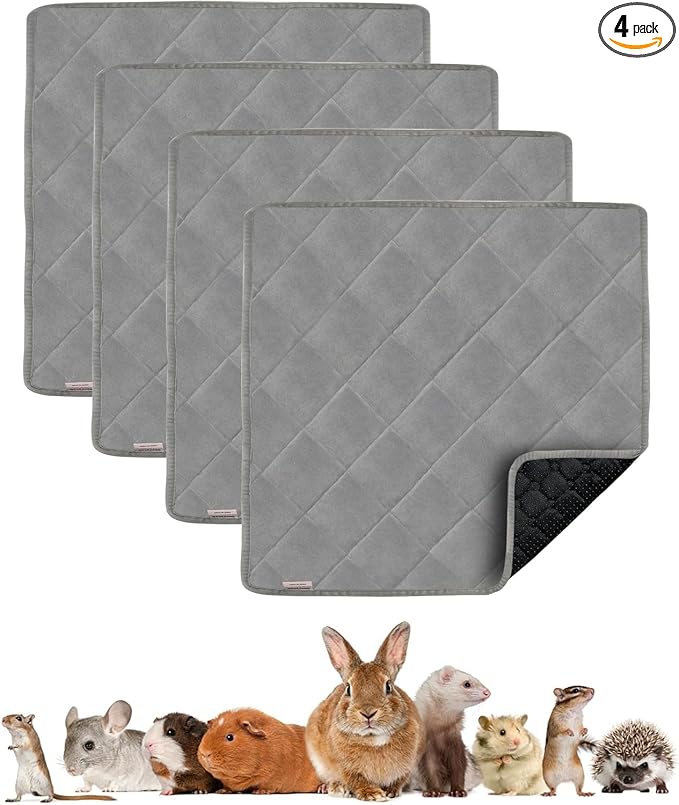 Guinea Pig Fleece Bedding, 14X14in 4Pack, Easy Clean & Super Absorbent & Odor Control & Waterproof Reusable Guinea Pig Cage Liner for Guinea Pig, Dog, Small Animal, Rabbit, Bunny, Chinchilla