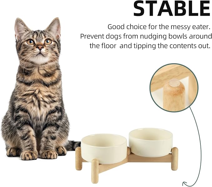 Havniva 5.1inch Ceramic Raised Dog Bowl with Stand, Double Dog Bowls Elevated for Small Breed Dog Food and Water Bowl Set Non-Slip Dog Dish Large Capacity Feeding Pet Water Bowl