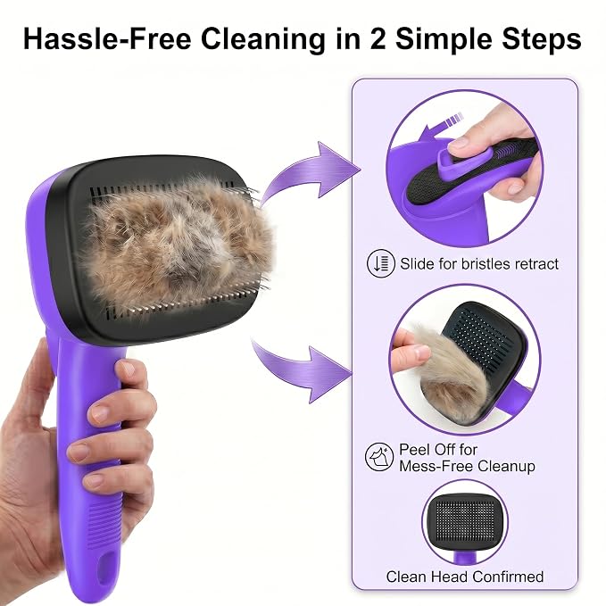 Self Cleaning Slicker Brush for Dog - 5 PCS Dog Brush Grooming Kit,Undercoat Rake Brush Comb for Small Large Dogs Cats, Dog Hair Brush Set, Grooming Deshedding at Home or Travel, Purple