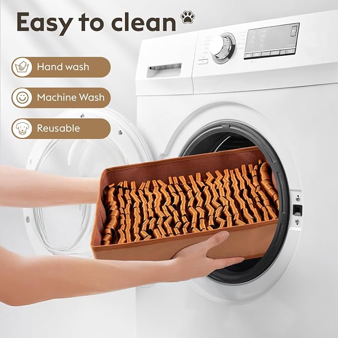 FunFurry Snuffle Mat for Dogs, Dog Puzzle Mat, Interactive Dog Toys for Enrichment,Sniff Mats with Non-Slip Backing,Portable Design Easy to Store (Brown, 14" X 12"-Portable)