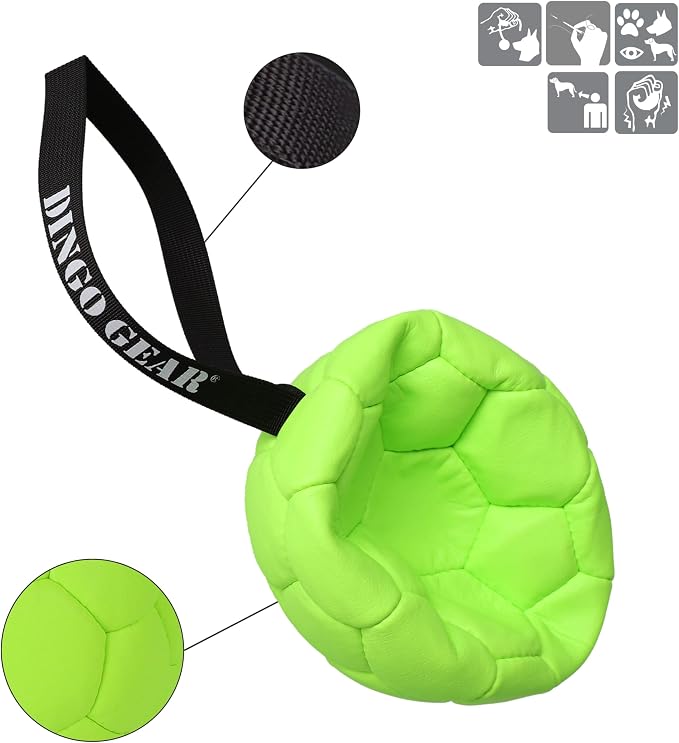 DINGO GEAR WWW.DINGOGEAR.COM 1977 Set Faux Leather Ball with Pump for Dog Training, as Reward for Fetch tug of war, for Strong Dog, Handmade, 7in Green Z30034