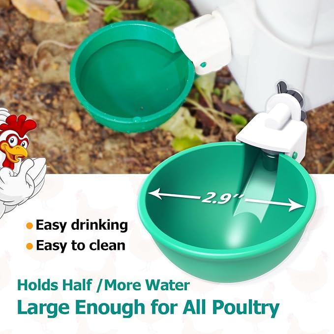 Large Automatic Chicken Waterer Cups, Chicken Water Feeder Suitable for Chicks, Duck, Goose, Turkey and Bunny, DIY Poultry Water Feeder Kit (8 Pack-Green)