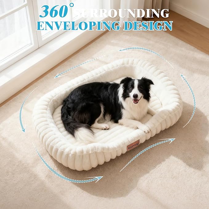 Orthopedic Dog Bed, Washable Large Dog Couch for Senior Dogs | 35L x 27W x 5.5H, Egg-Crate Foam, Low Front Entry Design, Removable Cover, Non-Slip Bottom, Dog Beds Large Sized Dog, Cream