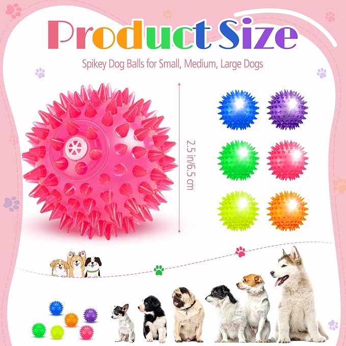12 Pcs 2.56" Light up Squeaky Dog Balls LED Spiky Dog Toys Ball Durable Interactive Glow Fetch Balls Puppy Chew Toys for Small Medium Pet Clean Teeth