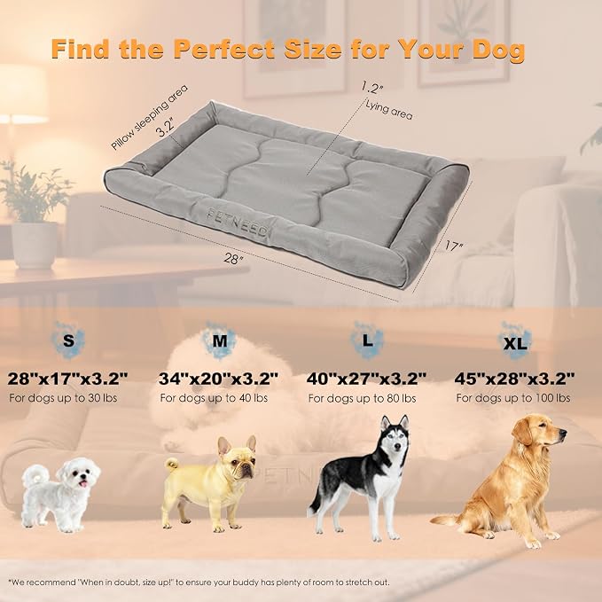 Orthopedic Dog Bed Water-Resistant 900D Oxford - Indoor Outdoor Summer Dog Beds for Medium Dogs up to 40lbs, Supportive Foam Washable Crate Bed (34", Grey)