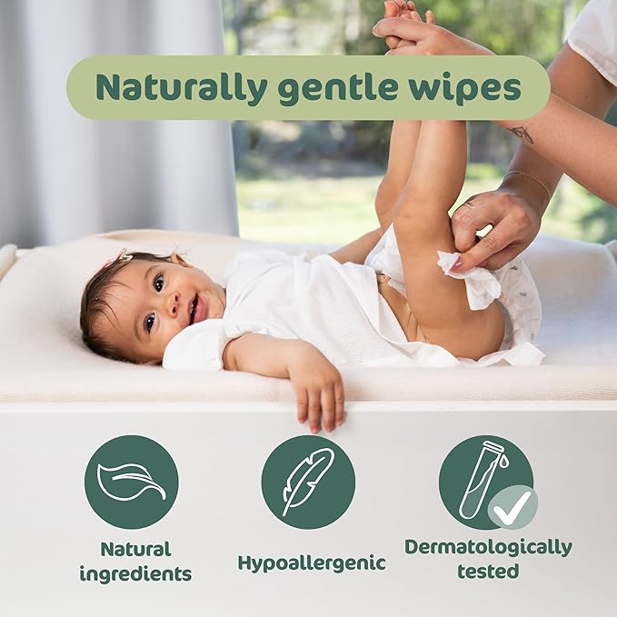Naty Baby Wipes XXL | 98% Water, Hypoallergenic & Natural for Sensitive Skin | Unscented, Plant-Based, Fragrance-Free | Plastic-Free & Compostable | Newborn & Toddler Wipes | 600 Count (12 Packs)