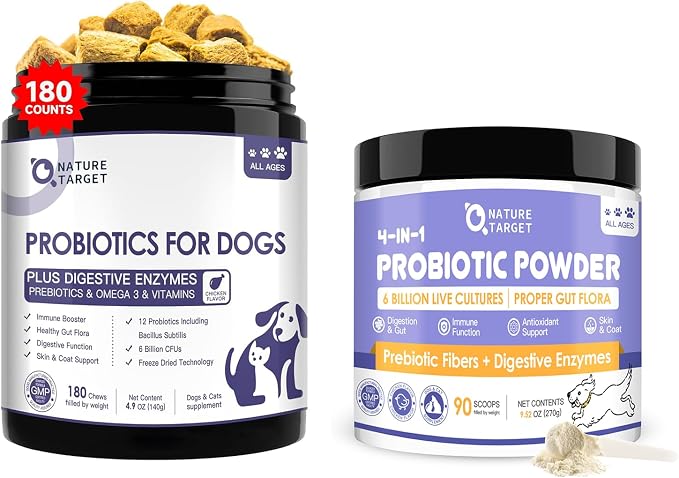 Probiotics for Dogs Freeze Dried 180 Counts and Probiotics Powder for Dogs
