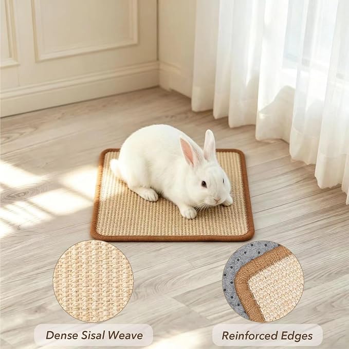 2PCS Rabbit Scratching Mats, Natural Sisal Bunny Scratch Pad Rabbit Mats for Cages, Claws and Teeth Care, Rabbit Chew Toys Bunny Accessories for Bedding Biting Sleeping Nesting (16x12in)