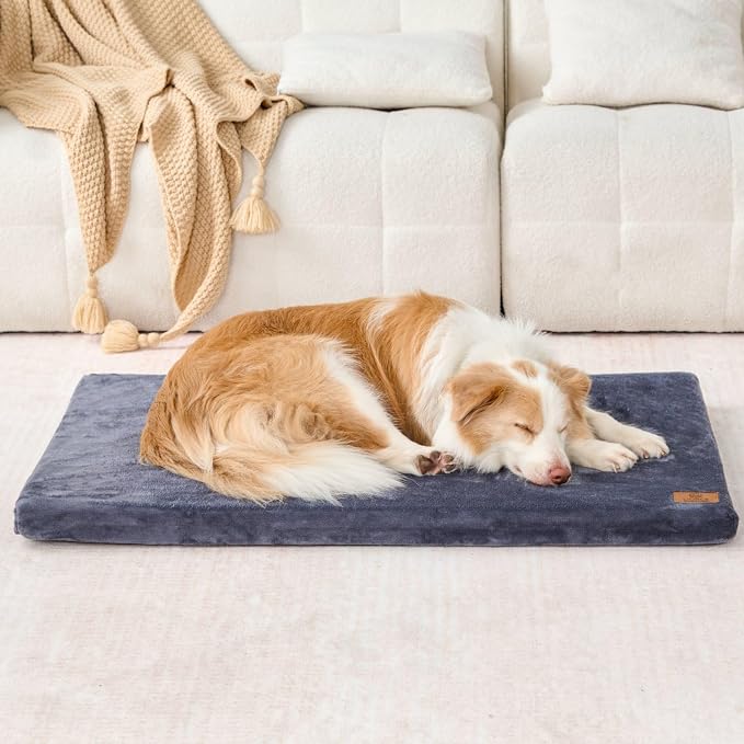 LIORCE Dog Crate Pad - Dog Bed Large Sized Dogs with Removable Washable Cover and Waterproof Lining - XL Memory Foam Pet Bed for Crate - Reversible Kennel Mat (Cool & Warm), 42-inch, Dark Grey