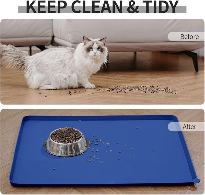Reopet Silicone Pet Feeding Mat - Waterproof & Non-Slip Dog Cat Placemat | High Raised Edges Prevent Food & Water Spills to Protect Floors, Easy to Clean, Fit for Dog Cat Bowls