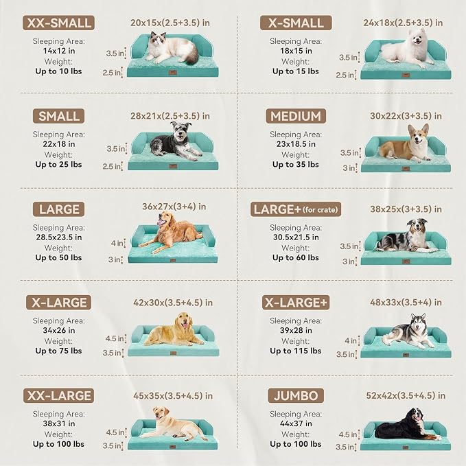 Orthopedic Large Dog Bed Washable: Large Size Dog Beds with Removable Washable Cover, XXLarge Orthopedic Aqua Blue Sofa for Big Pet Dogs