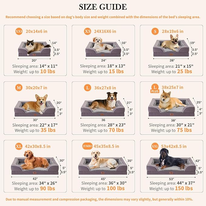 Comfort Expression Orthopedic Dog Bed for Extra Large Dogs 42x30 Inch, Waterproof Supportive Egg Crate Foam XL Pet Bed with Removable Bolsters, Dog Couch with Washable Cover & Non-Slip Bottom, Purple