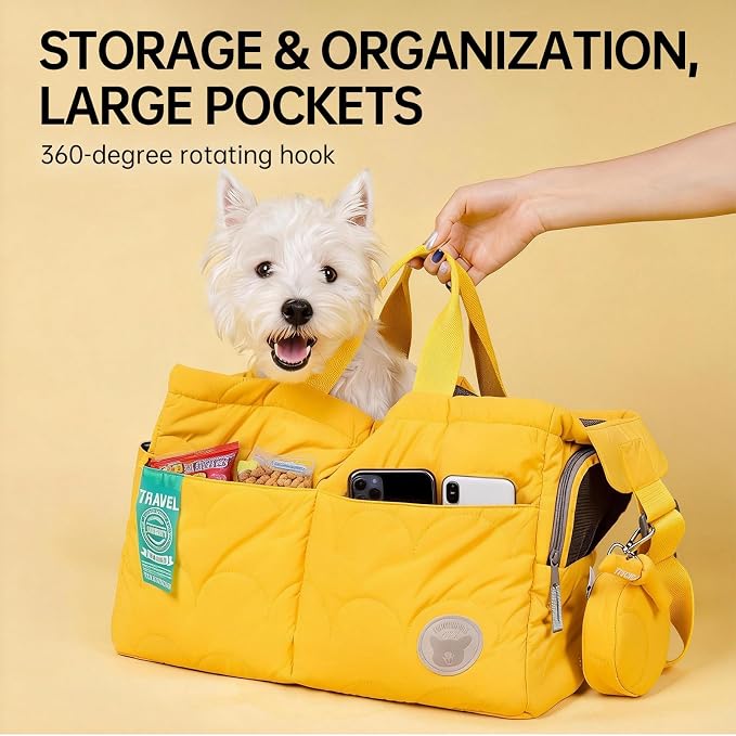 Macaron Cloud Pet Carrier Bag for Small Dogs and Cats, Lightweight Handheld Shoulder Crossbody Puppy Carrier with Storage Pocket, Breathable Expandable Pet Travel Carrier for (Yellow)