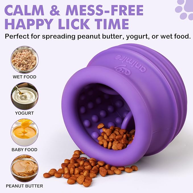 Treat Dispensing Dog Toy, Long-Lasting Interactive Puzzle Toys for Dogs, Stuffable Dog Enrichment Frozen Lick Treat Toy for Boredom, BPA Free Silicone Fetch Catch Chew Toy (Purple,M)