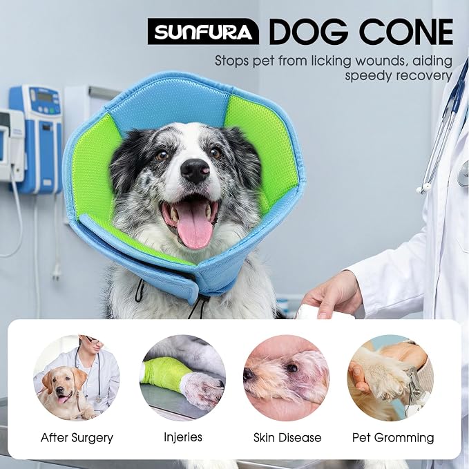 Dog Cones for Large Dogs, Soft Pet Cone Stop Licking After Surgery, Adjustable Pet E-Collar Alternative for Wound Healing, Light Blue X-Large