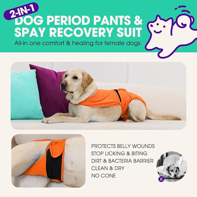 Dog Diapers for Female Dogs, Washable Reusable Female Dog Diapers, Leak Proof Doggie Underwear Sanitary Pants for Heat Cycle, Incontinence and Puppy Training, Adjustable Belly Bands- Orange 3XL