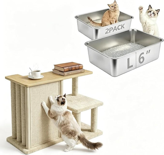 Homegroove Cat Scratch Furniture Protector, Stainless Steel Litter Box 2 Pack