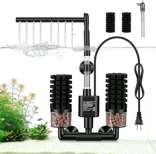 hygger Electric Aquarium Sponge Filter, 3.5W Quiet Fish Tank Filter Pump with 2 Spare Sponge & Bio Media Balls, Adjustable Outlet Venturi & Rain Mode(M for 10-40 Gal Fish Tank)