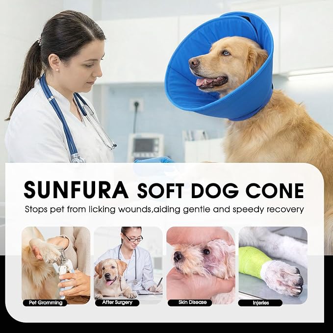 Soft Dog Cones for Large Dogs, Cone for Dogs to Stop Licking After Surgery, Adjustable Pet E-Collar Dog Cone Alternative for Wound Healing, Blue XL