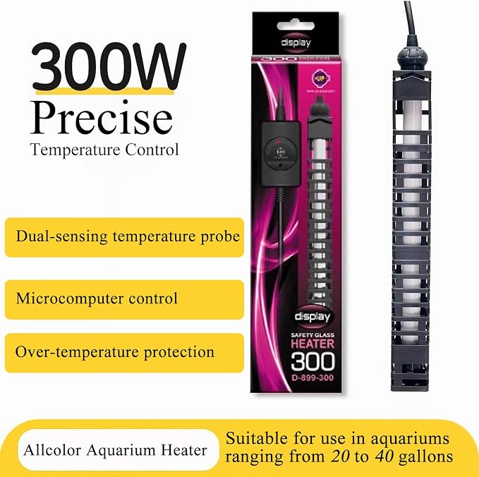 Allcolor Aquarium Heater Quartz Material 6 Safety Protection Suitable for use with 50-80 Gallon Saltwater & Freshwater Fish Tank (300w)