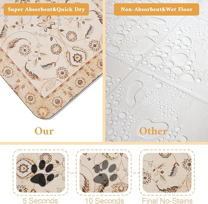 Dog Food Mat for Floors Waterproof Quick Dry Pet Placemat Cat Feeding Bowls Mats for Food and Water, Eco-Friendly Dog Accessories Diatomite Pets Supplies 12" X 20"