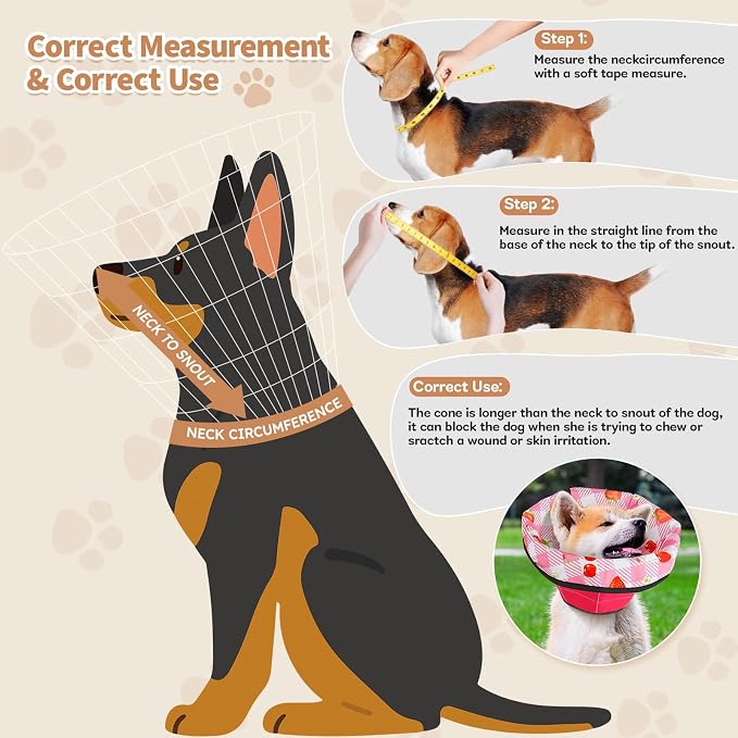 Soft Dog Cone Collar After Surgery: Adjustable Long Foldable Comfy Recovery Shame Elizabethan Stop Licking Small Medium Large Dogs (Red, M)