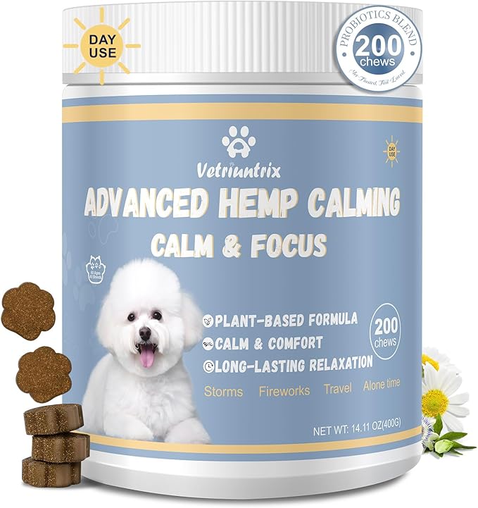 Dog Calming Chews, Calming Chews for Dogs with Natural Plant Extracts for Fireworks, Storms, Thunder, Barking, Separation, 200 Count