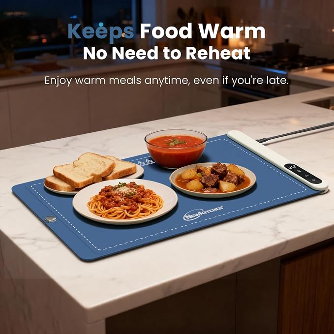 Warming Mat for Food, 24"x15" Food Warming Mat 6 Temperature & 6 Timer Settings Upgrade Graphene Fast Full Surface Heating-Versatile Food Warmer for Gatherings, Parties, Everyday Use-Fruit Frost Blue