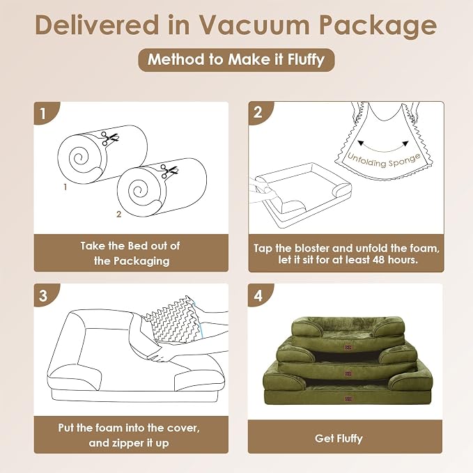 EHEYCIGA Orthopedic XL Dog Beds, Waterproof Memory Foam Dog Bed for Extra Large Dogs, Non-Slip Bottom and Egg-Crate Foam Big Pet Couch Bed with Washable Removable Cover, Olive Green