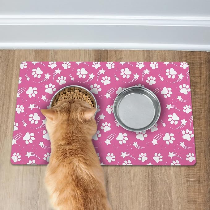 Dog Food Mat 17x30 Inch Pet Feeding Absorbent Mats for Floor Dog Cat Water Bowl Placemat Non-Slip Washable Pet Food and Water Mat
