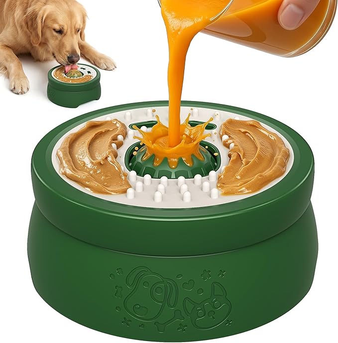 Dog Lick Bowl with Ball: ORDORA 2-in-1 Slow Feeder Dog Licking Bowl for Liquid & Thick Treat (Yogurt, Bone Broth & Supplements) - Anxiety Relief Dog Enrichment Lick Toys for Large Medium Small Dogs