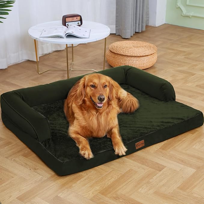 Orthopedic XXL Dog Beds, Waterproof Egg Crate Foam Big Pet Bed for All Breed Sized Dogs 53x42Inch, Washable Extra Large Dog Couch Bed with Removable Cover and Non-Slip Bottom, Olive Green