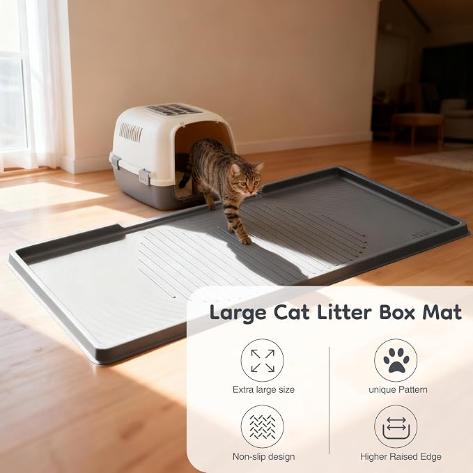 ISSEVE Cat Litter Mat 54" x 27.5" XXL, Extra Large Silicone Mat for Litter Box, 1.38" Raised Edge Urine Proof Litter Trapping Mat Pad for Scatter Control, Soft on Kitty Paws, Protect Floor (Dark Grey)