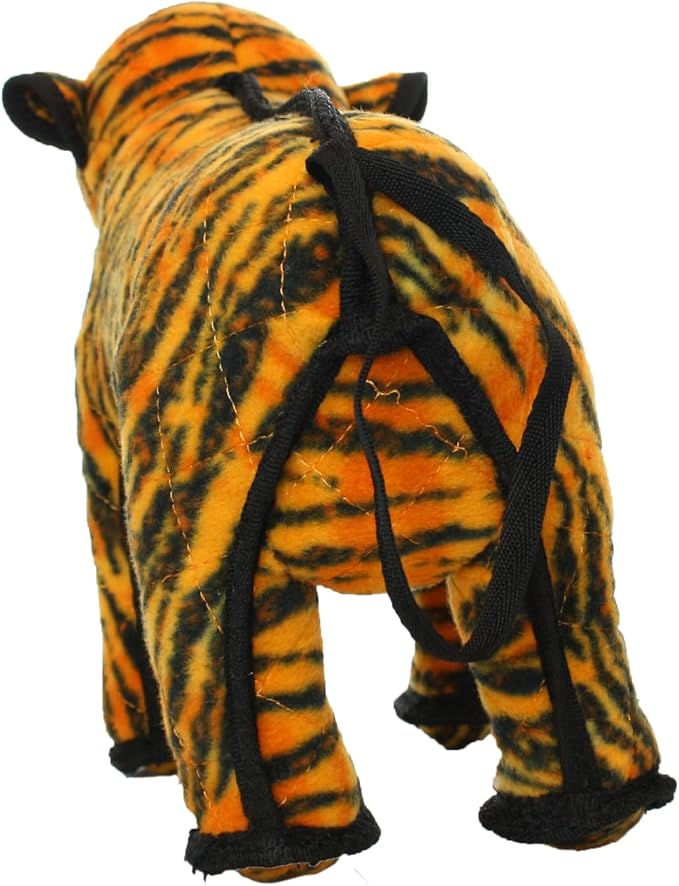 TUFFY - World's Tuffest Soft Dog Toy - Zoo Tiger - Multiple Layers. Made Durable, Strong & Tough. Interactive Play (Tug, Toss & Fetch). Machine Washable & Floats