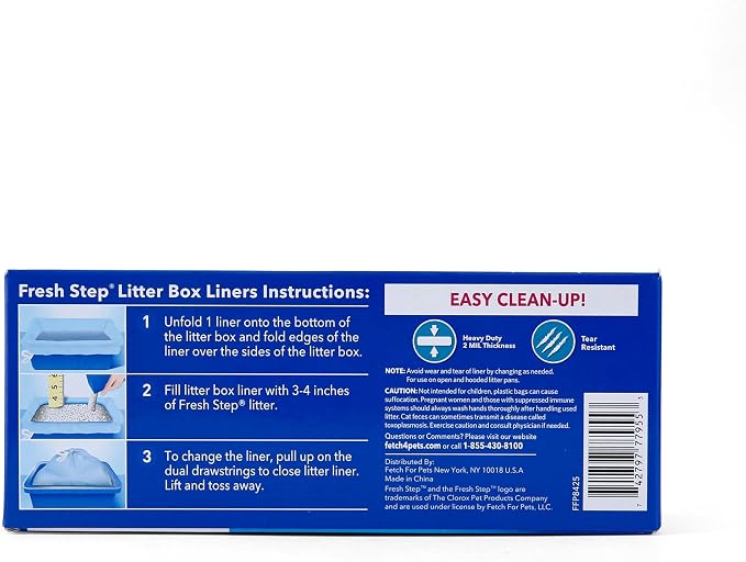 Fresh Step Jumbo Drawstring Cat Litter Box Liners, Scented Heavy Duty Kitty Litter Bags for X-Large Oval or Rectangle Pans, Helps Contain Mess for Easy Lift Out Cleanup, 36 x 19 in, 7 Count